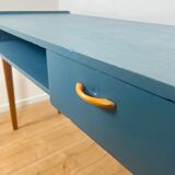 Vintage modernist desk in petrol blue, 1950s/60s.