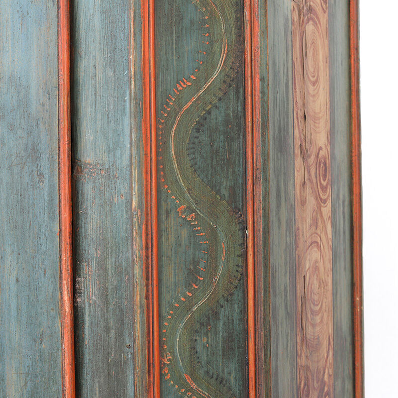 Rustic Weathered Farmhouse Folk Art Painted Bridal Cabinet from 1798