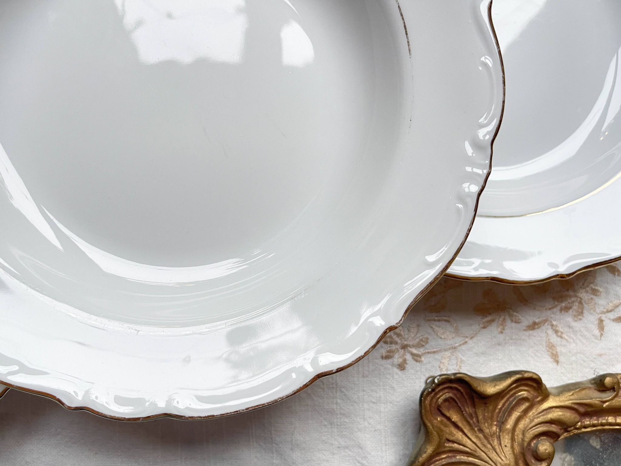 7 French Winterling BAVARIA white and gold porcelain soup plates