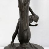Pewter vase, "Young woman picking a water lily", signed P. Jean, Art Nouveau early twentieth century