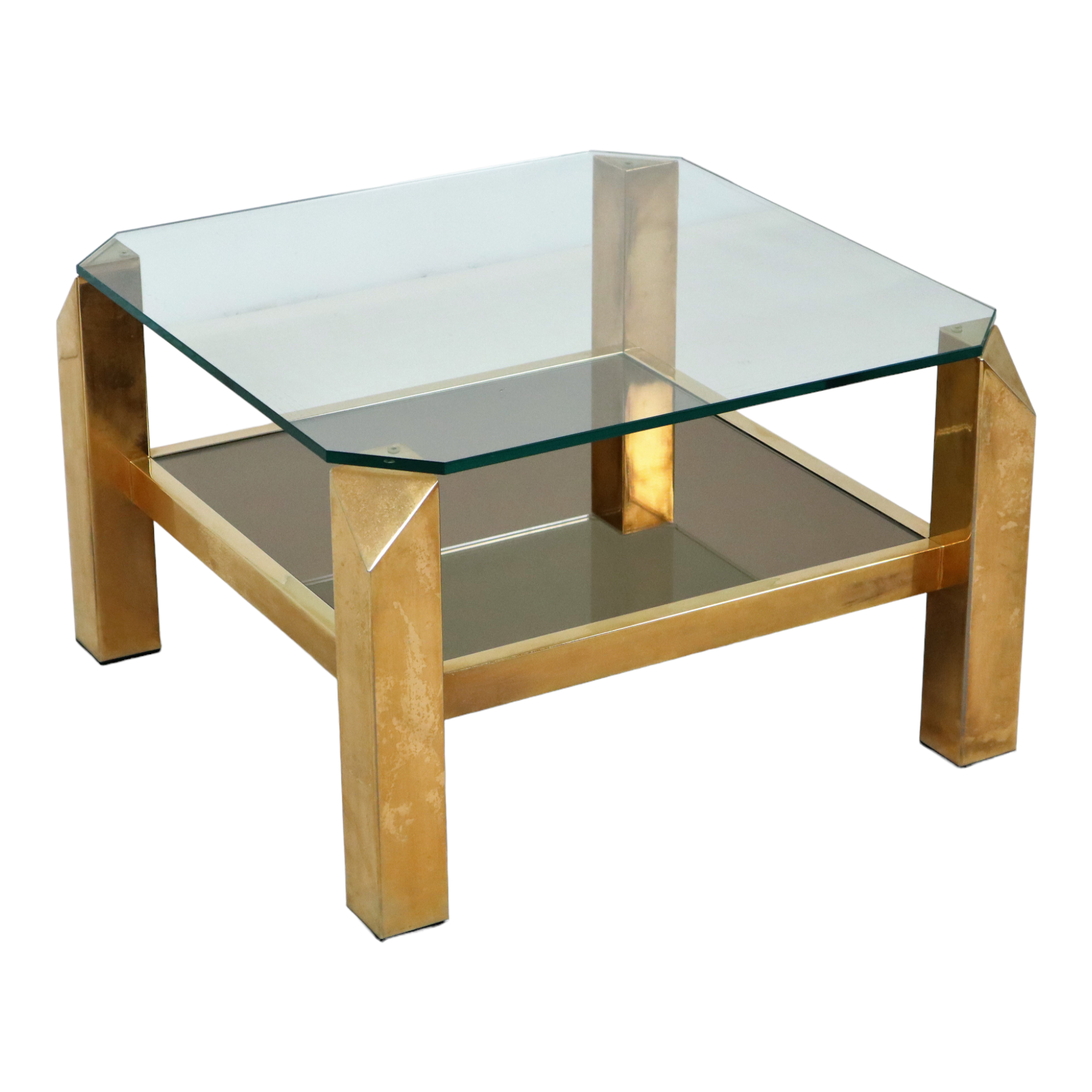 Table d'appoint table basse plaqué or 23 carats verre belgochrom seventies 60cm