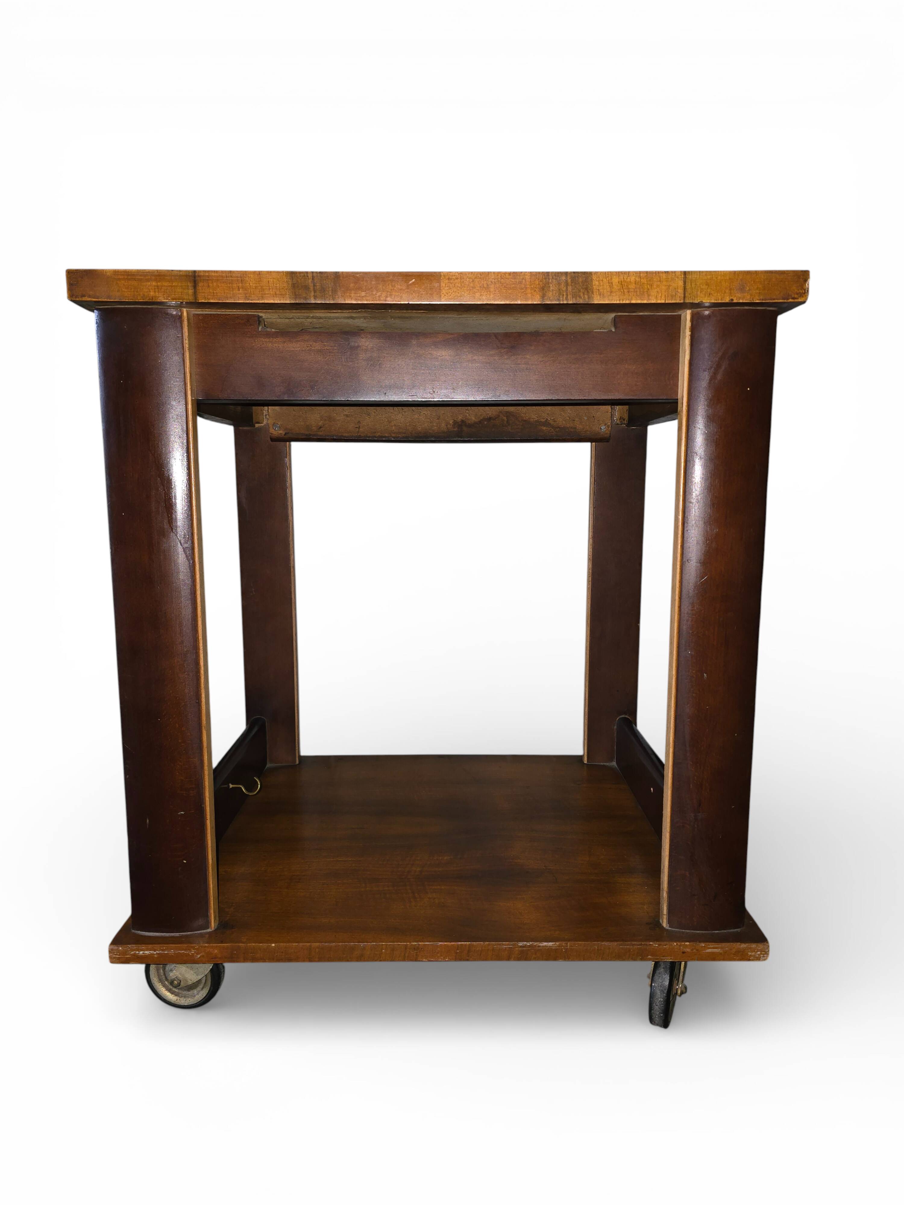 Art Deco wooden side table / serving trolley on wheels