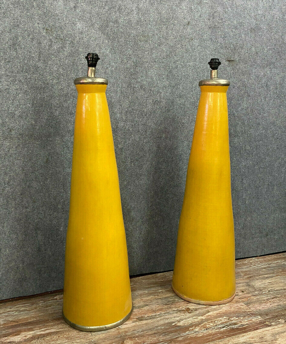 40s pair of enamelled ceramic conical lamps