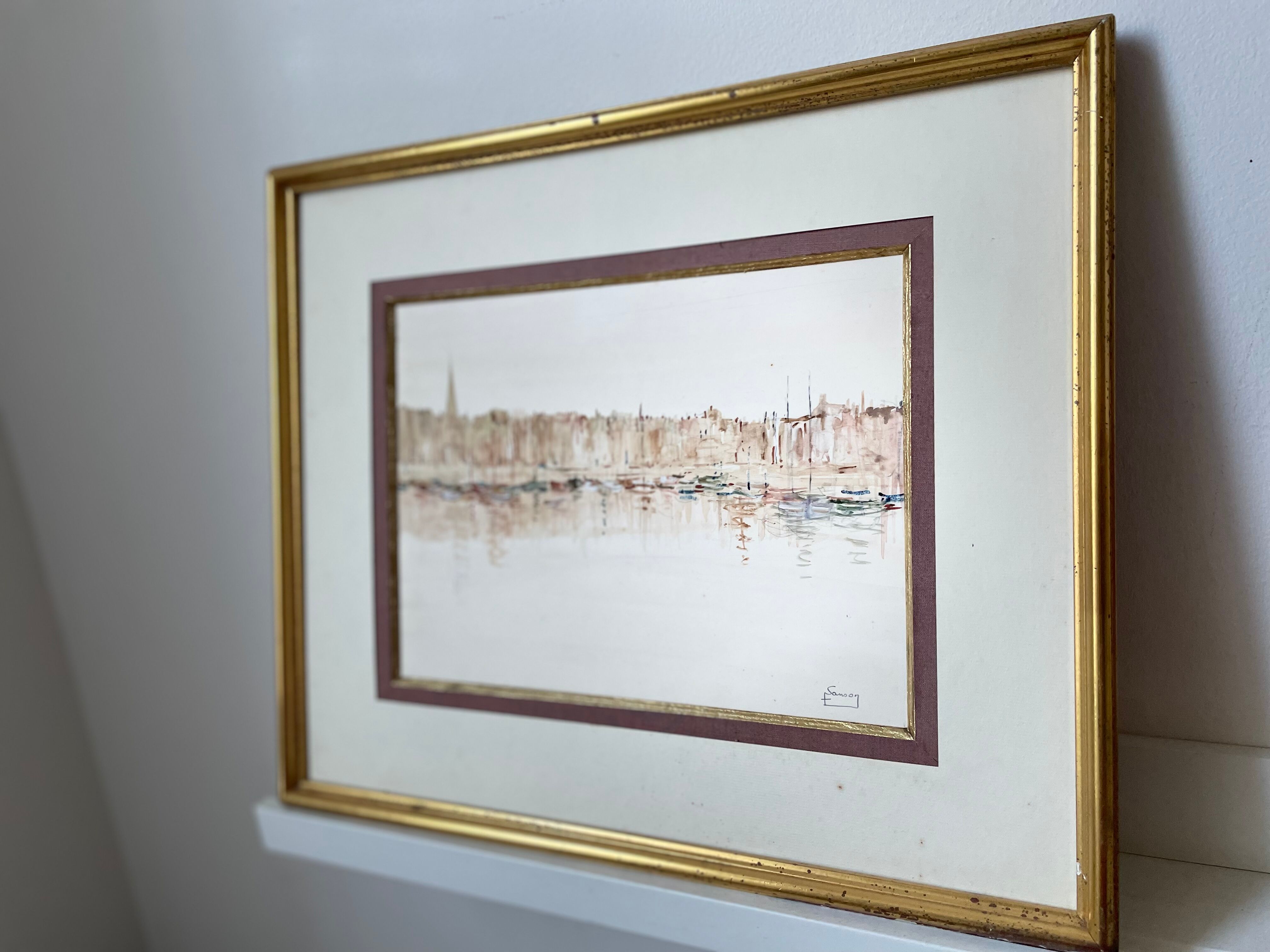 Watercolor painting honfleur brittany