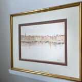 Watercolor painting honfleur brittany