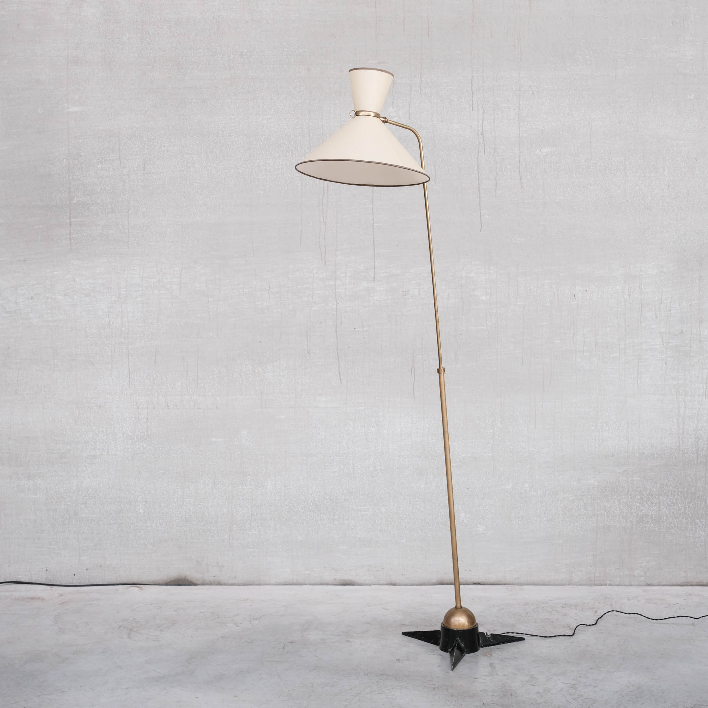 Robert Mathieu French Brass Adjustable Mid-Century Floor Lamp