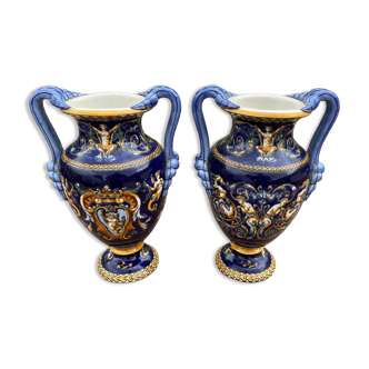 Vase in Gien earthen earthen of amphora shape