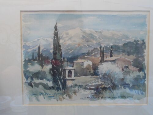 Watercolor Aix en Provence Beaurecueil signed Lasbouygues