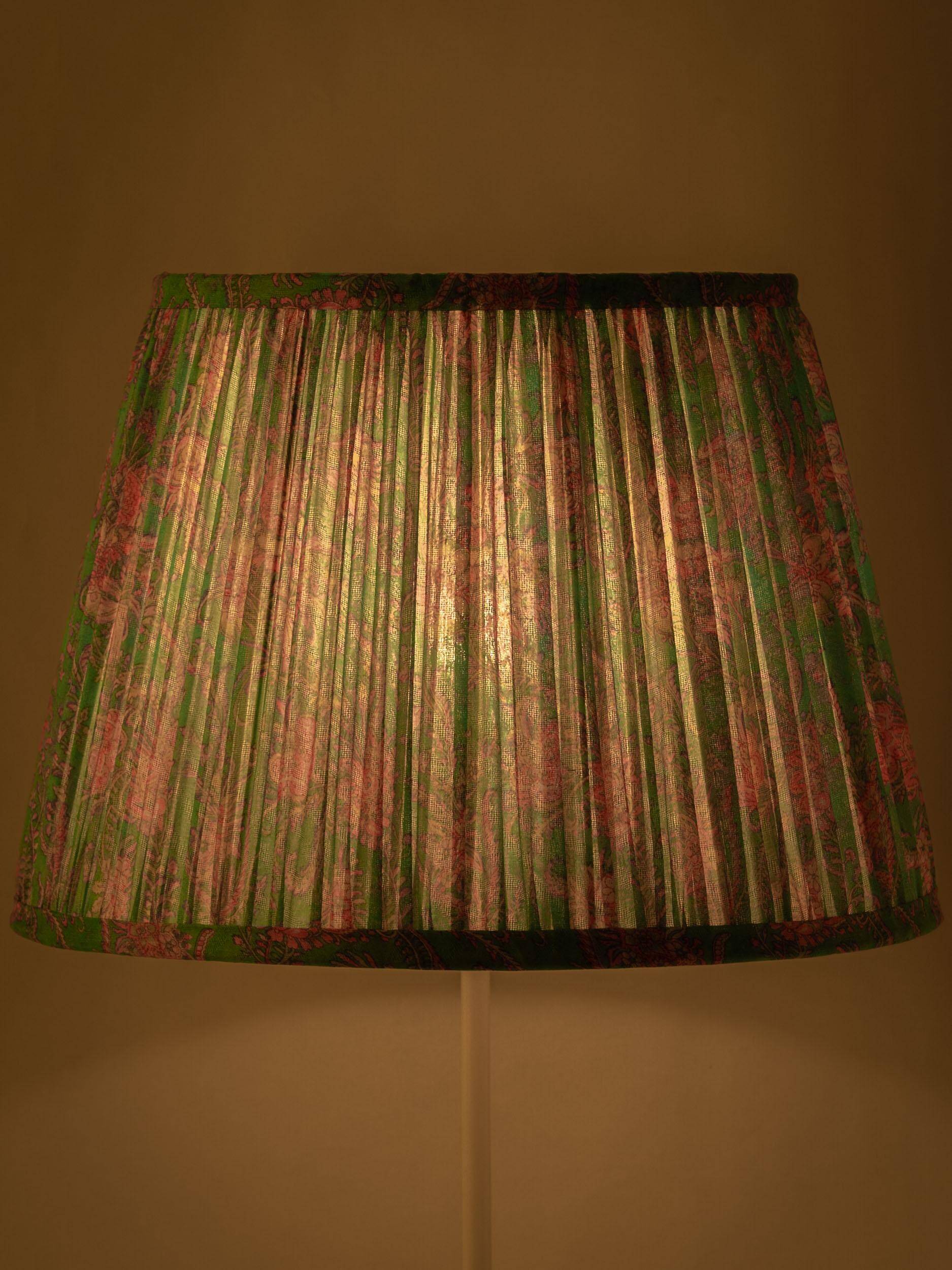 New handcrafted lampshade in vintage silk sari, turquoise pink floral.