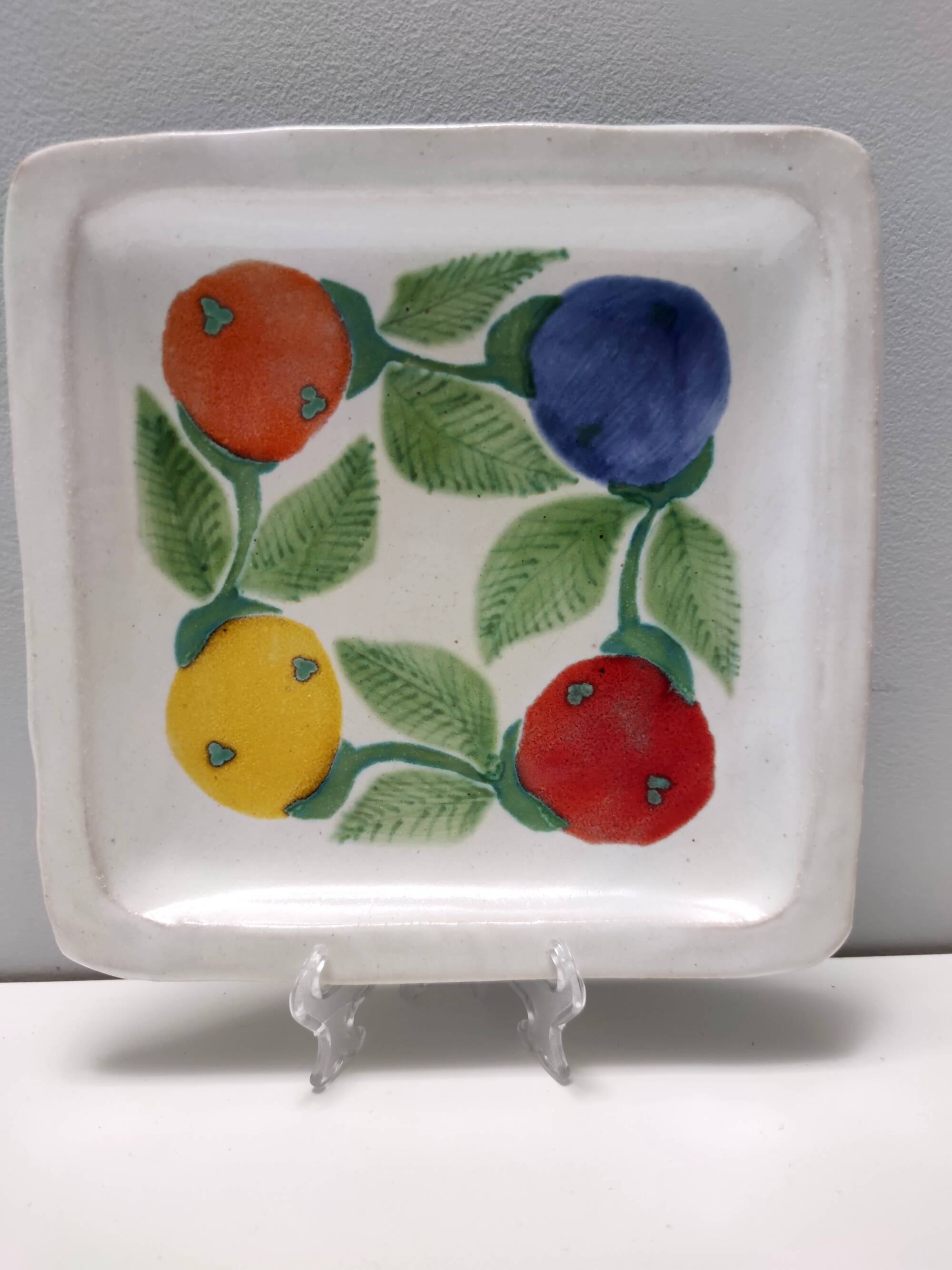 Set of Six Vintage Square Hand-Crafted Earthenware Plates by De Simone, Italy