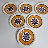 Set of 6 dessert plates, vintage Gien earthenware, 20.5 cm