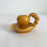 Mustard ceramic candle holder with vintage twisted handle