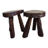 Pair of wooden tripod stools