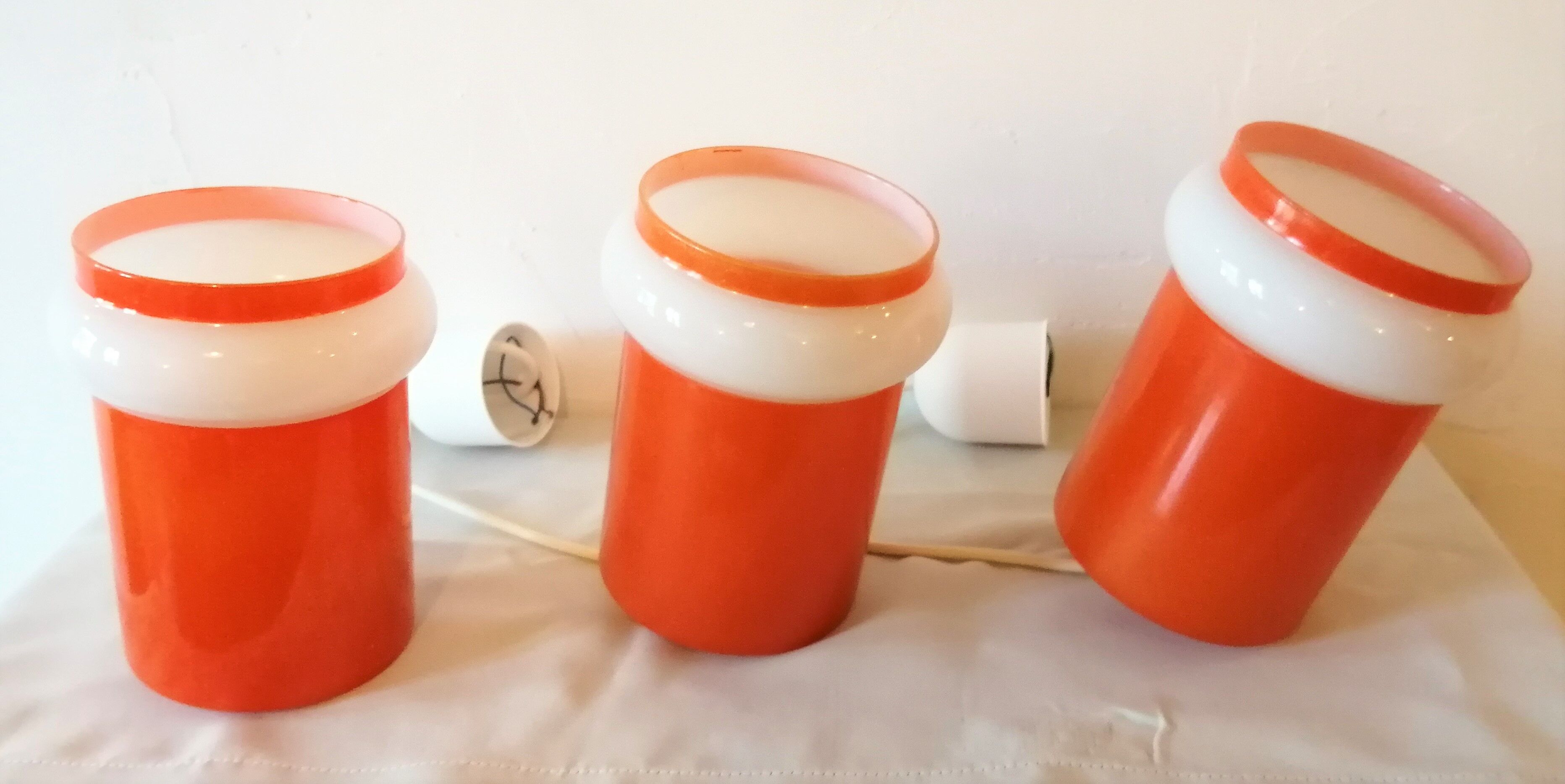 Set de 3 suspensions en opaline orange vintage