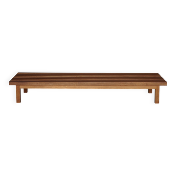 Banc bas à lattes en teck XL des années 1960