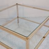Italian 1970'S coffee table in brass and glass with 2 trays