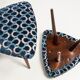 Set of two Scarabeo triangle stools in blue Dedar velvet, mid-century, Europe, 1960s.