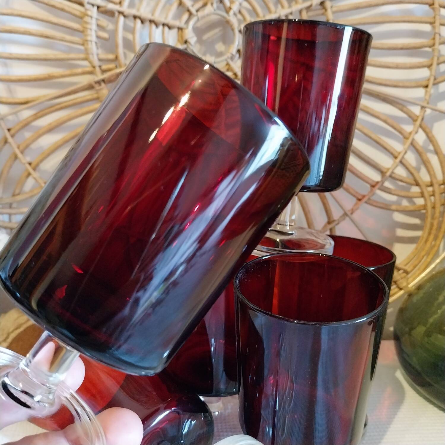 Vintage footed glasses Luminarc model Cavalier Ruby