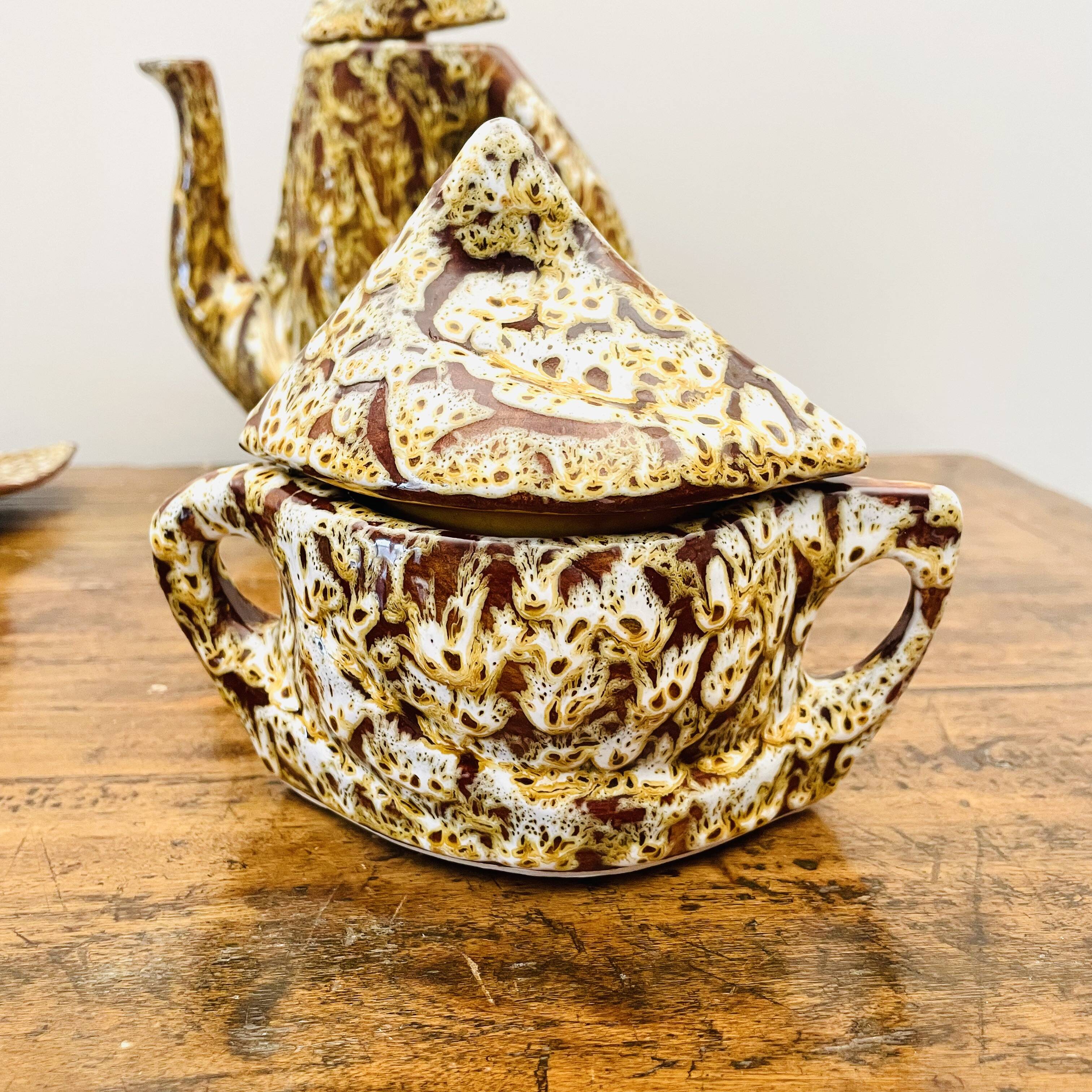 Rare Vallauris ceramic coffee service Sculptural design and u enamel