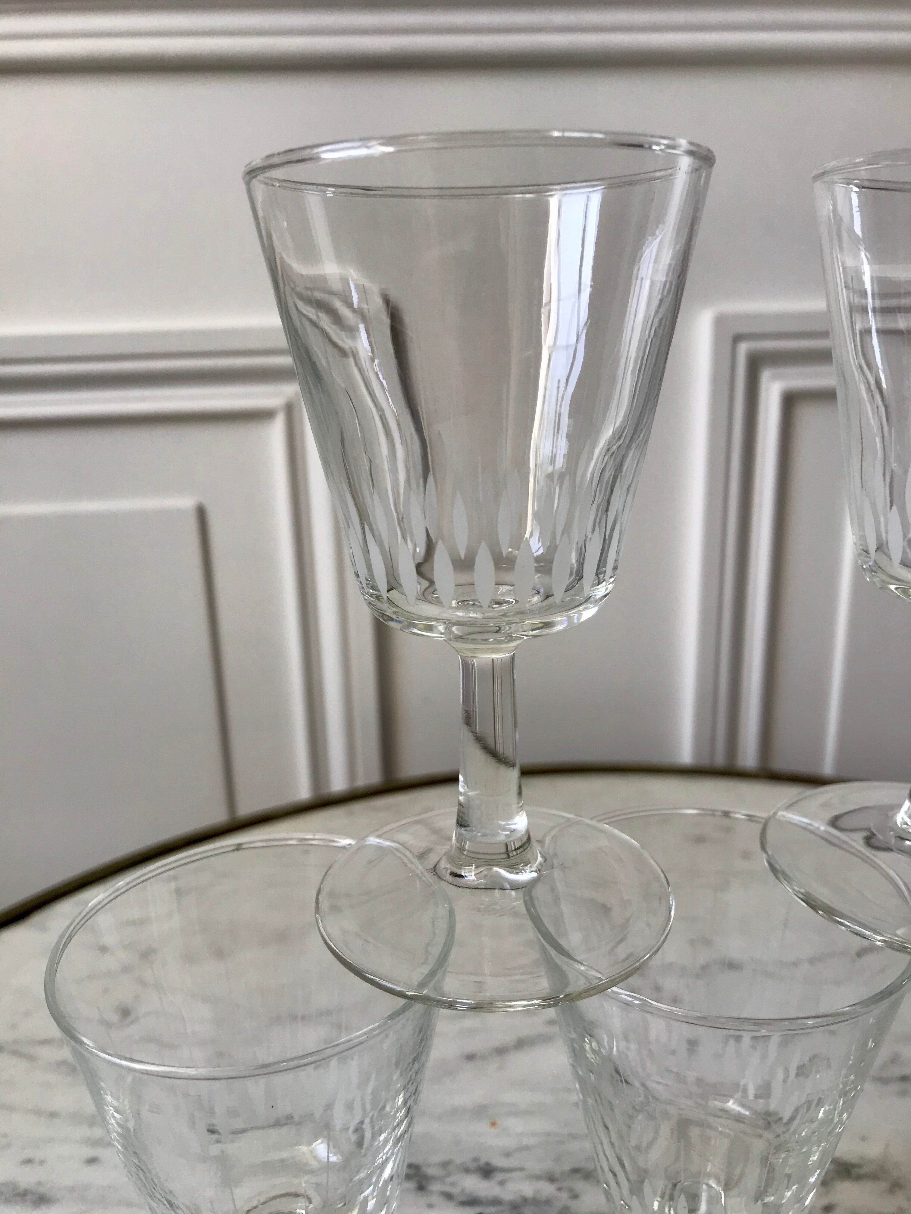Set of 5 small crystalline glass wine glasses 50-60s