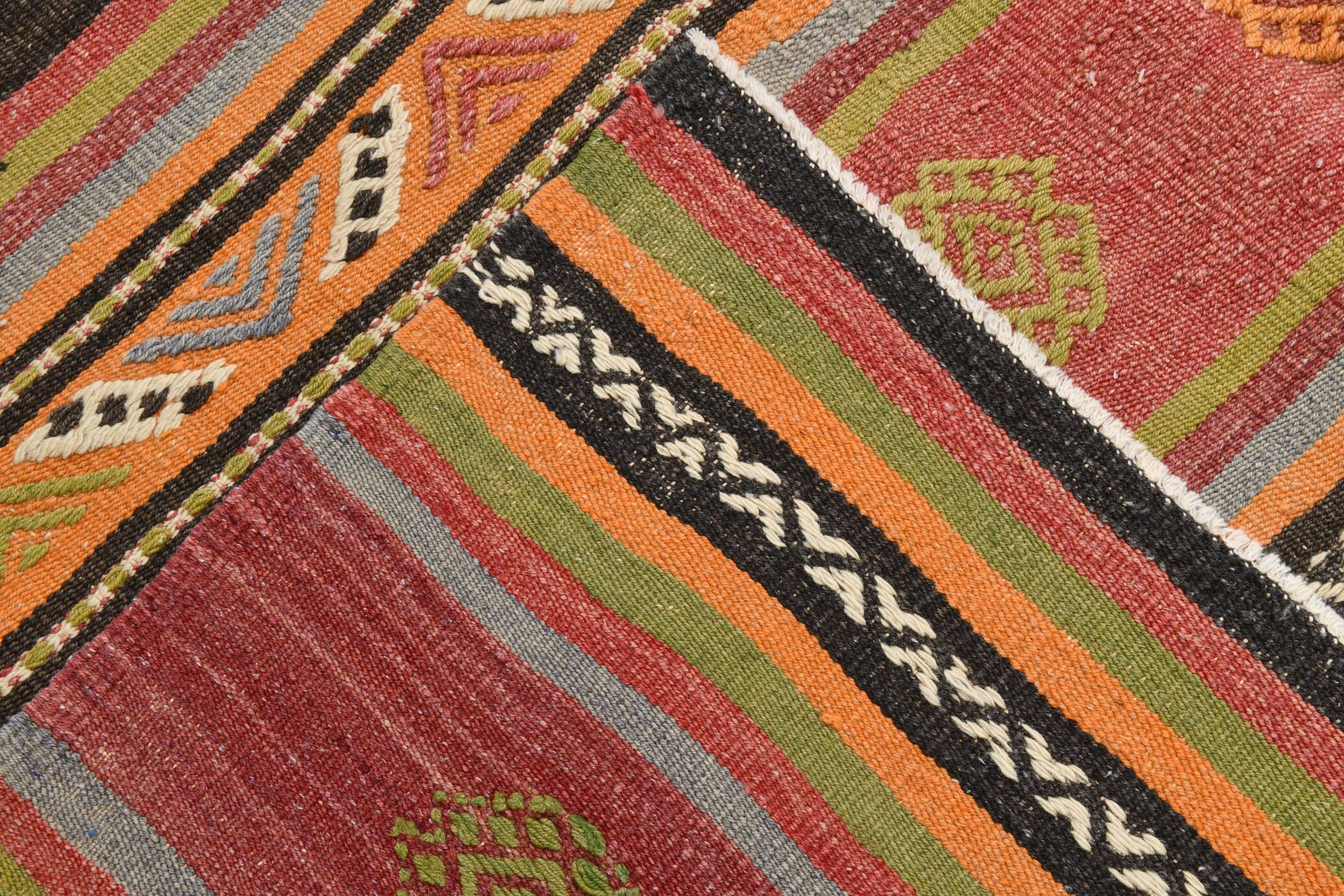 6x12 Long Wide Red Striped Kilim Rug,  190x356Cm