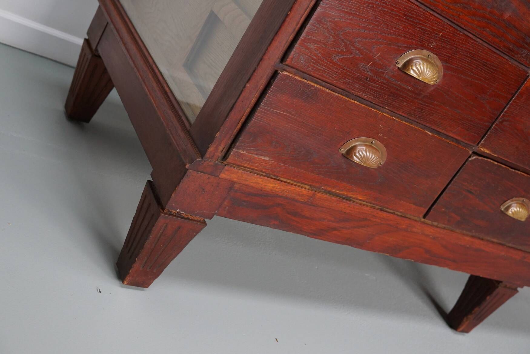 Antique English oak and glass counter/display cabinet, circa 1920-1930