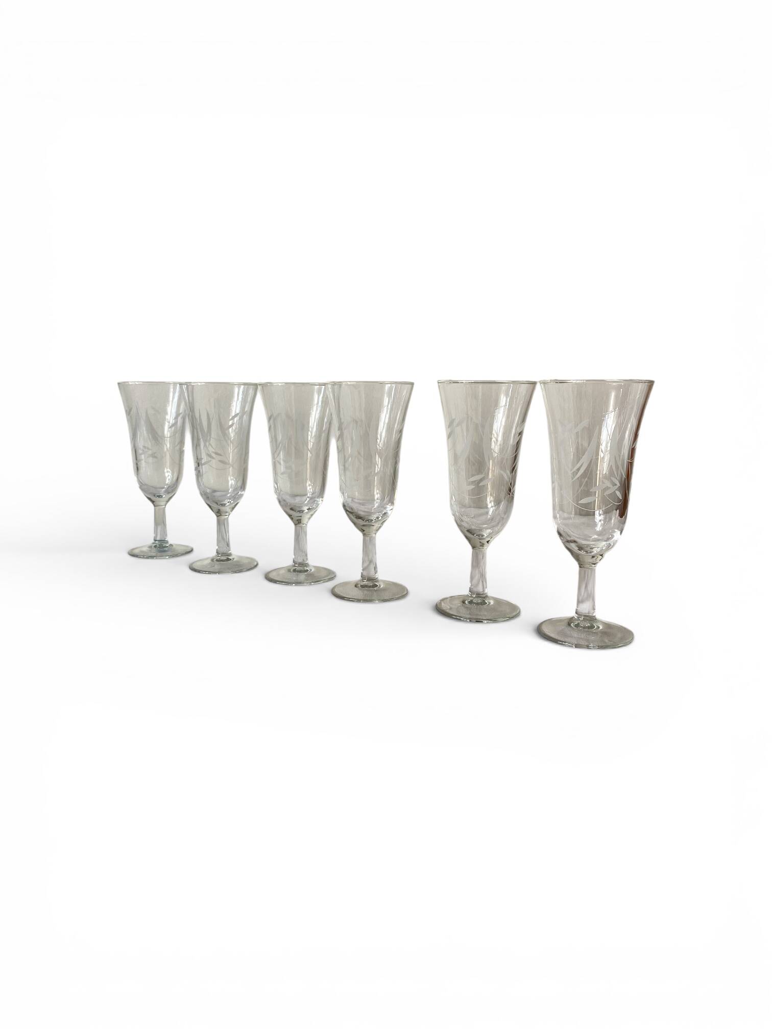 6 engraved antique champagne flutes