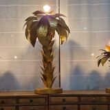 Hollywood Regency Palm Tree Lamp Trio – Hammered Gold Metal