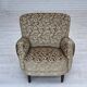 1960s, Danish armchair, light green furniture velour, teak wood legs.