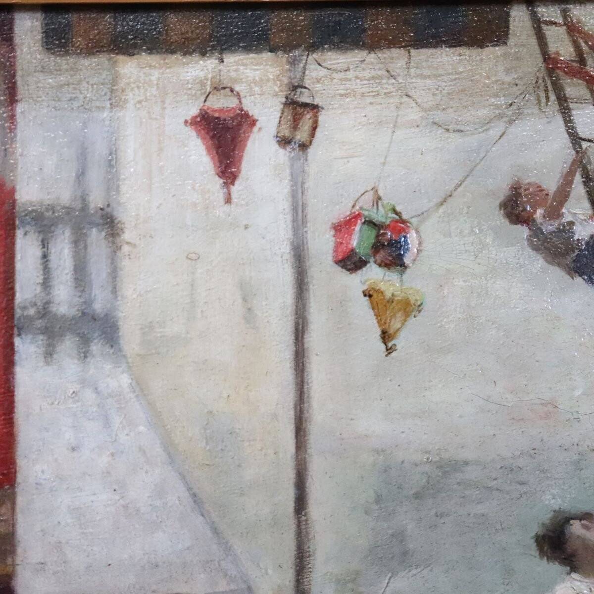 Oil Painting On Canvas, Children At Play, Italy, 19th Century