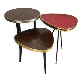 Trio of tripod-legged side tables from the 60s and 70s