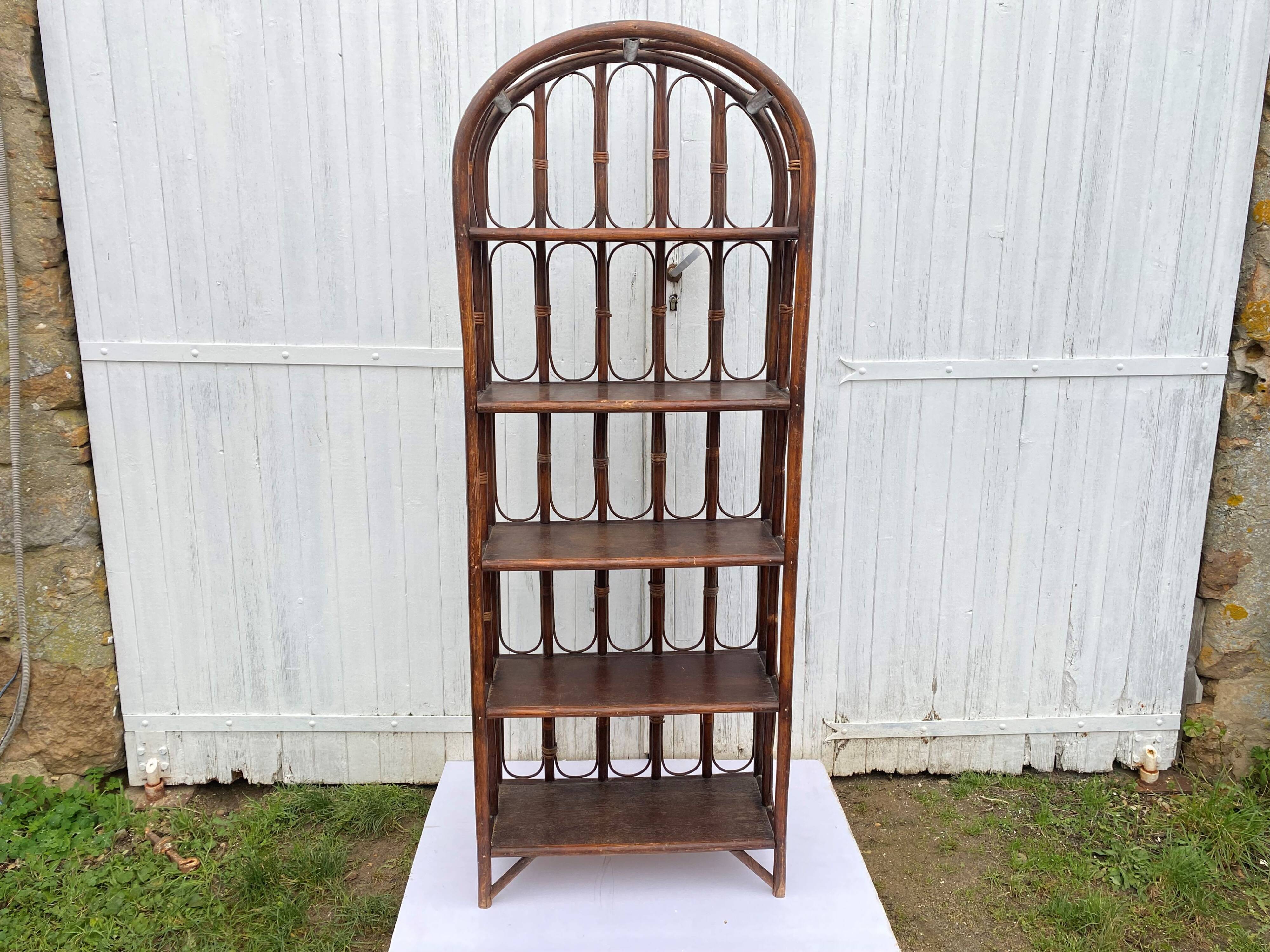 Vintage rattan bookcase shelf from the 70s