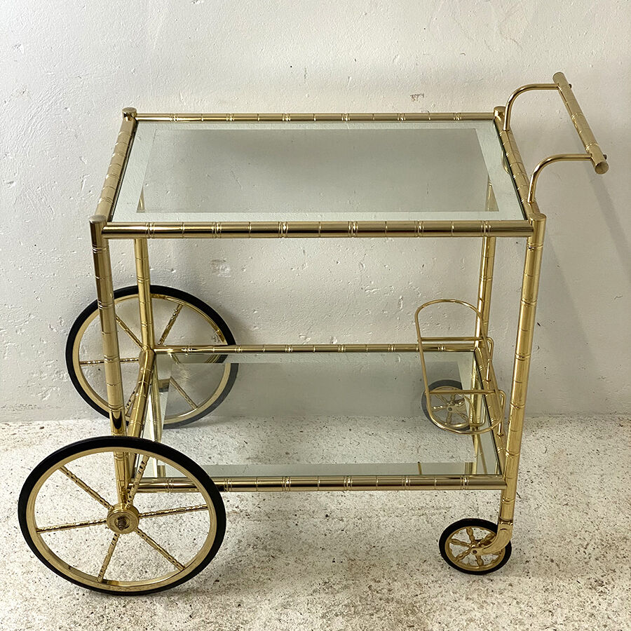 Rolling table in gilded metal imitation vintage bamboo 70's