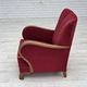 1960s, Danish armchair, red furniture velour, oak wood.