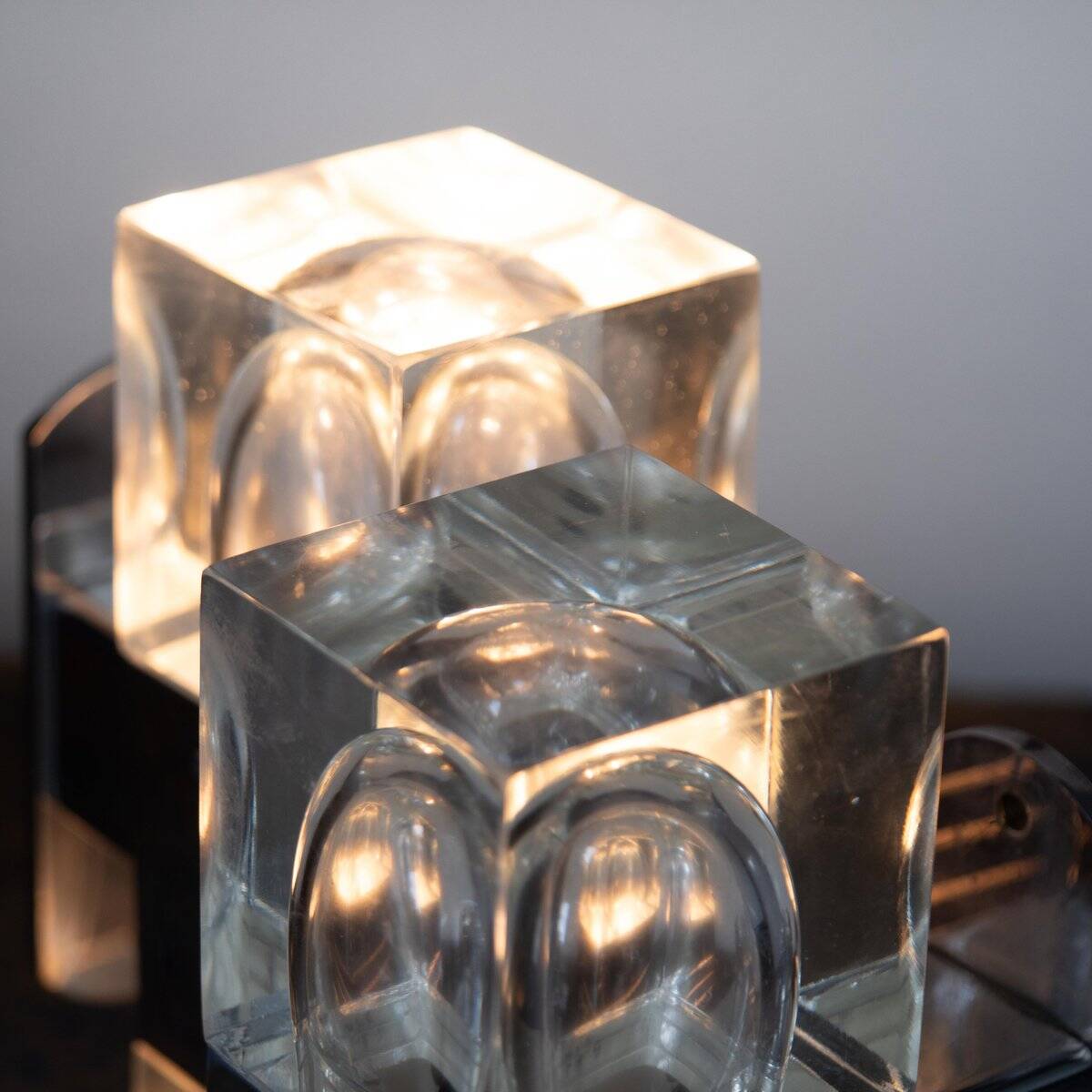 Murano glass wall lamps with chrome brass, Italy, 1970s, set of 2.