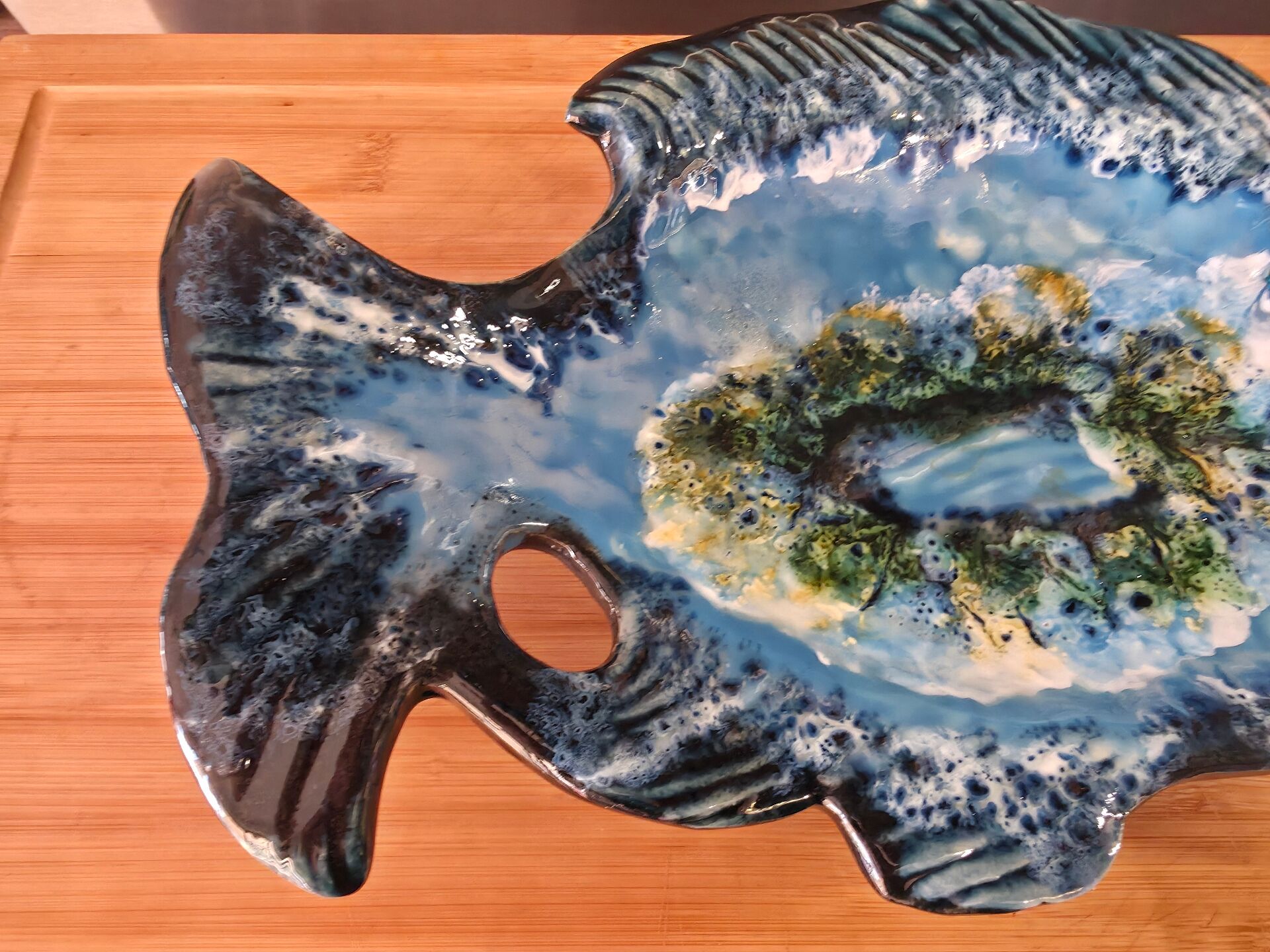 Vintage Vallauris Ceramic Fish Plate – Sea Foam Glaze –