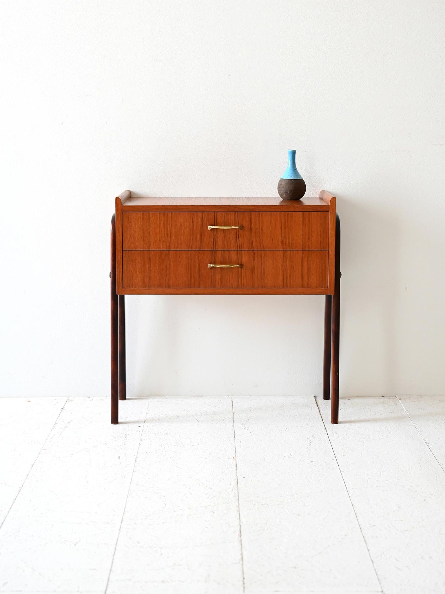 1950s Scandinavian Teak Nightstand with Brass Handles