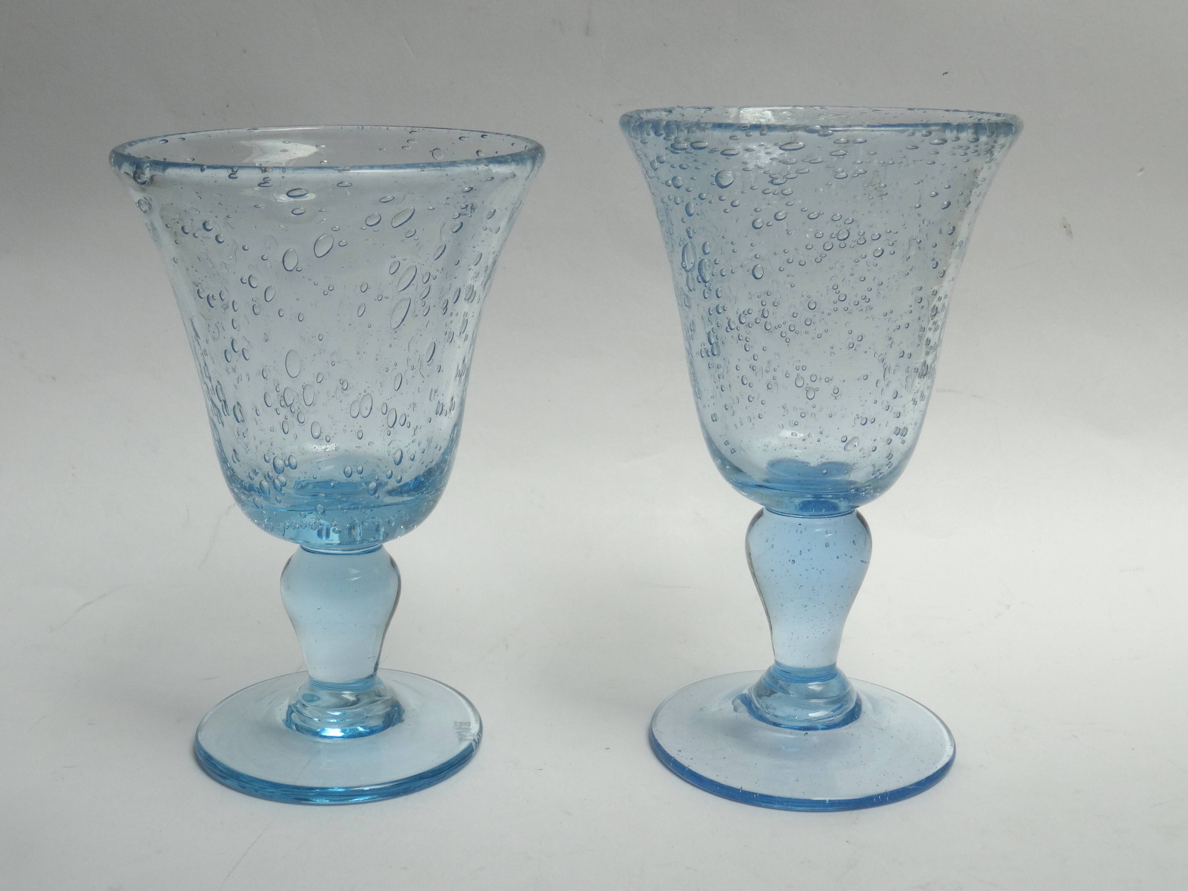 5 glasses with blue Biot stemmed