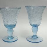 5 glasses with blue Biot stemmed
