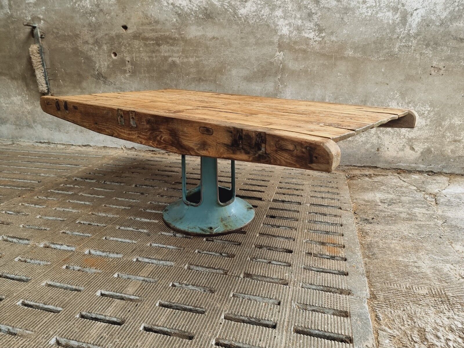Antique dining table XXL on industrial machine leg