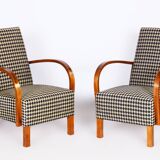 Paire de fauteuils inclinables Art Déco restaurées en noyer, nouveau rembourrage, Tchéquie, années 1930