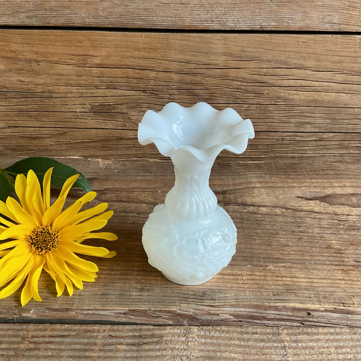 Small white milk glass vase