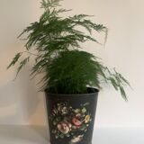 Napoleon III waste paper basket in black sheet metal and painted flowers, 19th century