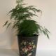 Napoleon III waste paper basket in black sheet metal and painted flowers, 19th century