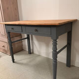 Revisited antique desk - matte grey and natural top