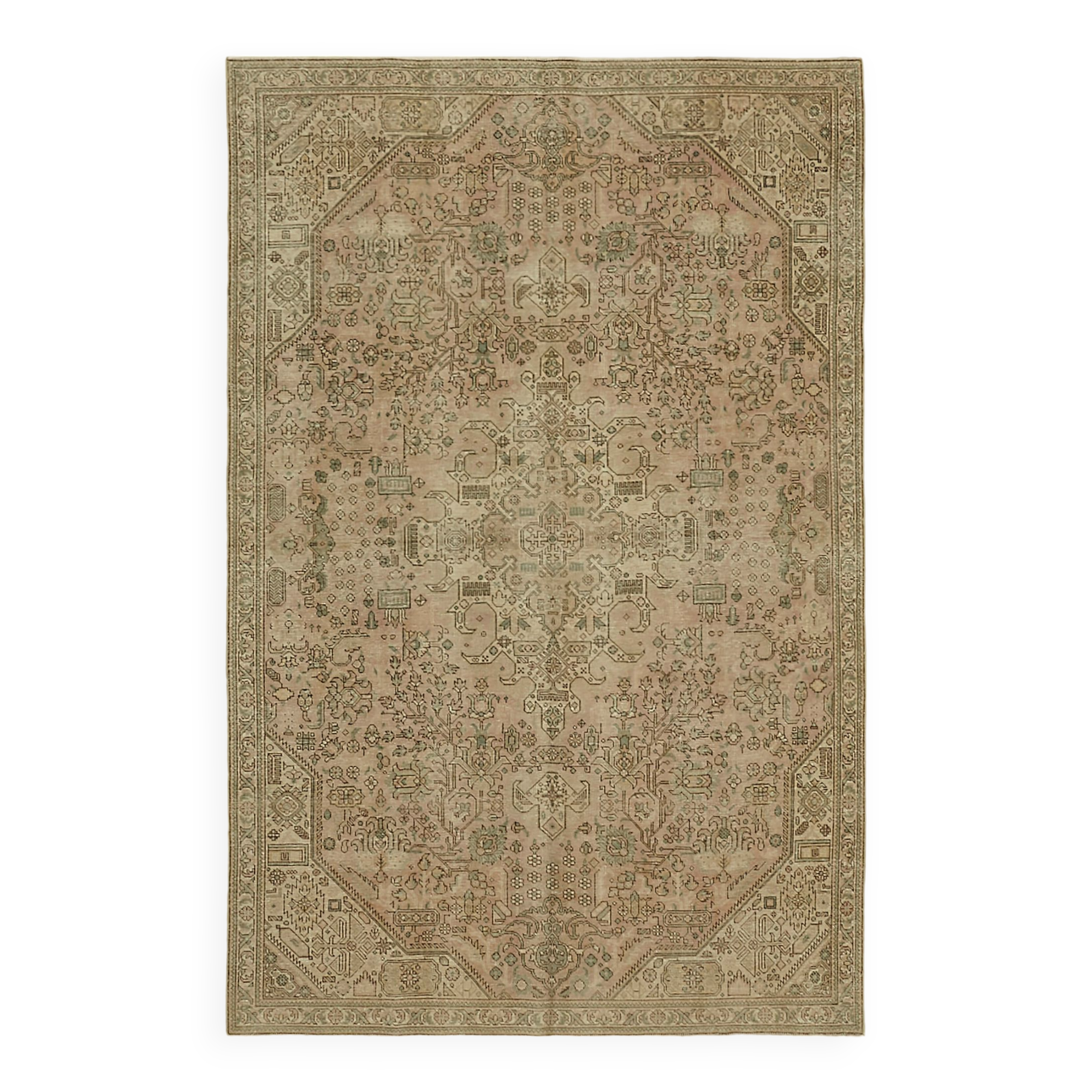 Hand-Knotted Persian One of a Kind 1970s 190 cm x 289 cm Beige Wool Carpet