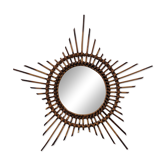 Starry sun mirror in rattan, France around 1960.