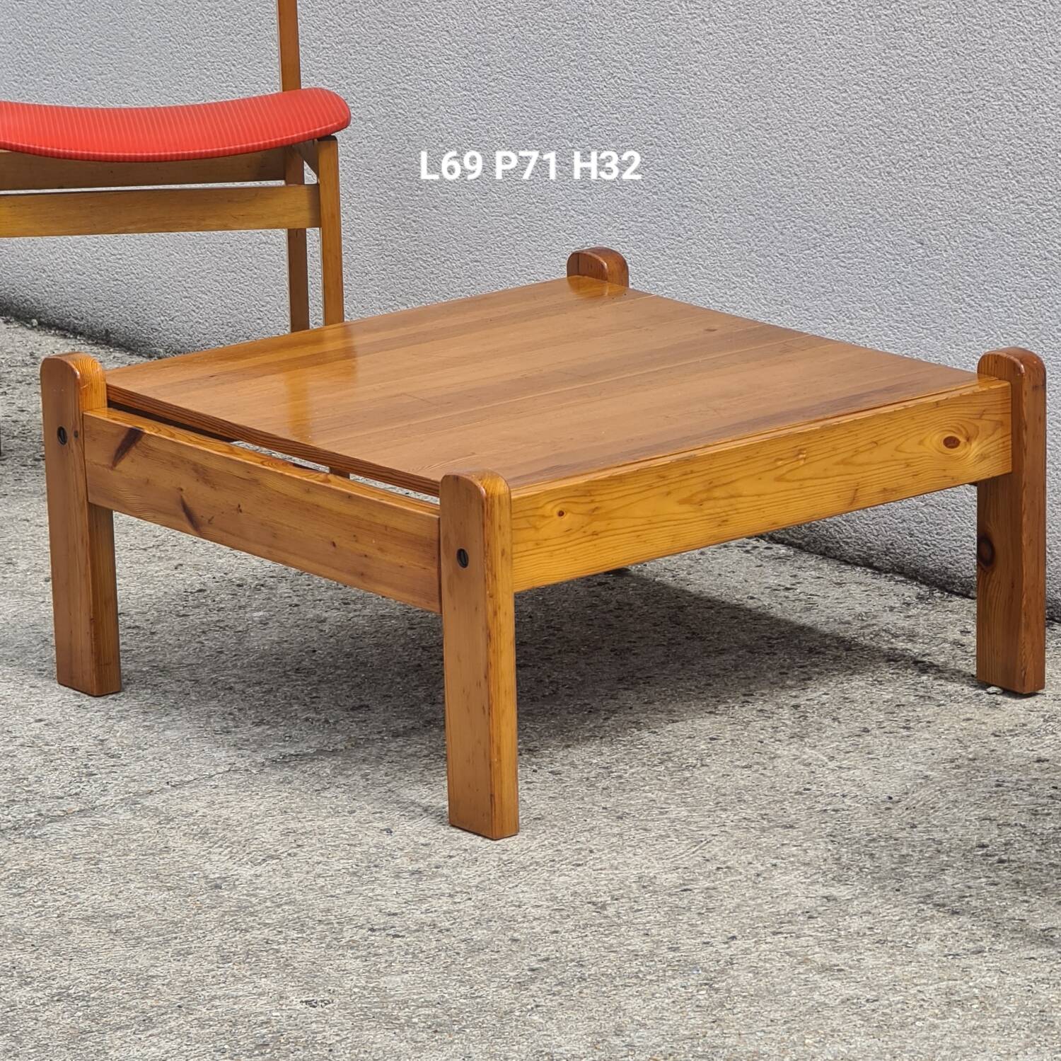 Brutalist square coffee table, solid pine, vintage