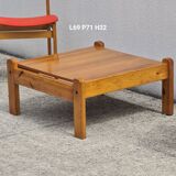 Brutalist square coffee table, solid pine, vintage