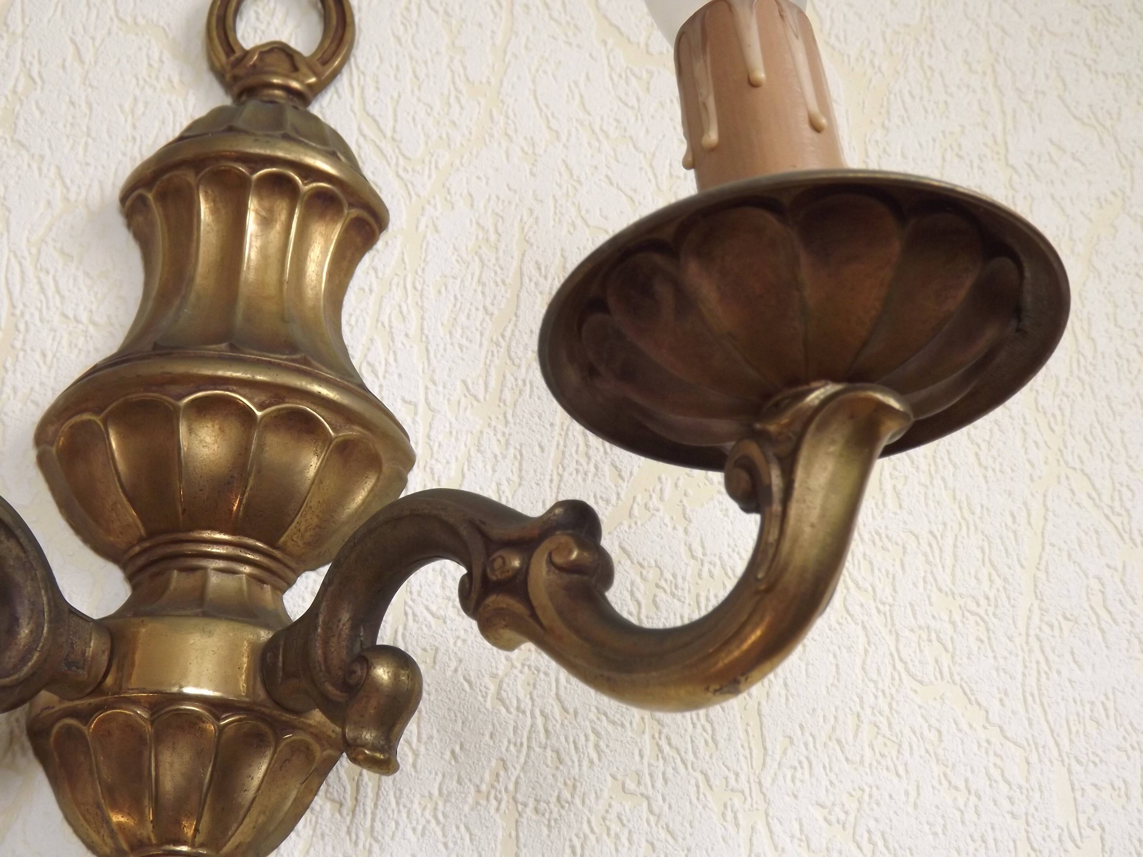 Pair Traditional French Vintage Heavy Brass Empire Style Double Wall Lights